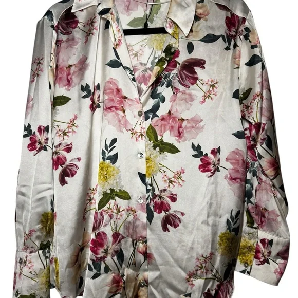 Zara Cream Floral Blouse with Pink and Green Accents - Picture 3 of 6